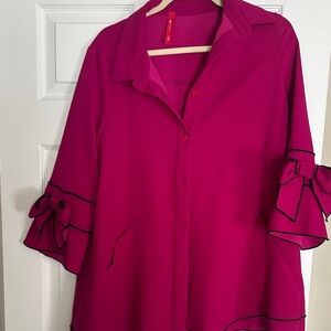 Women's Pink Blouse with Bow Sleeves